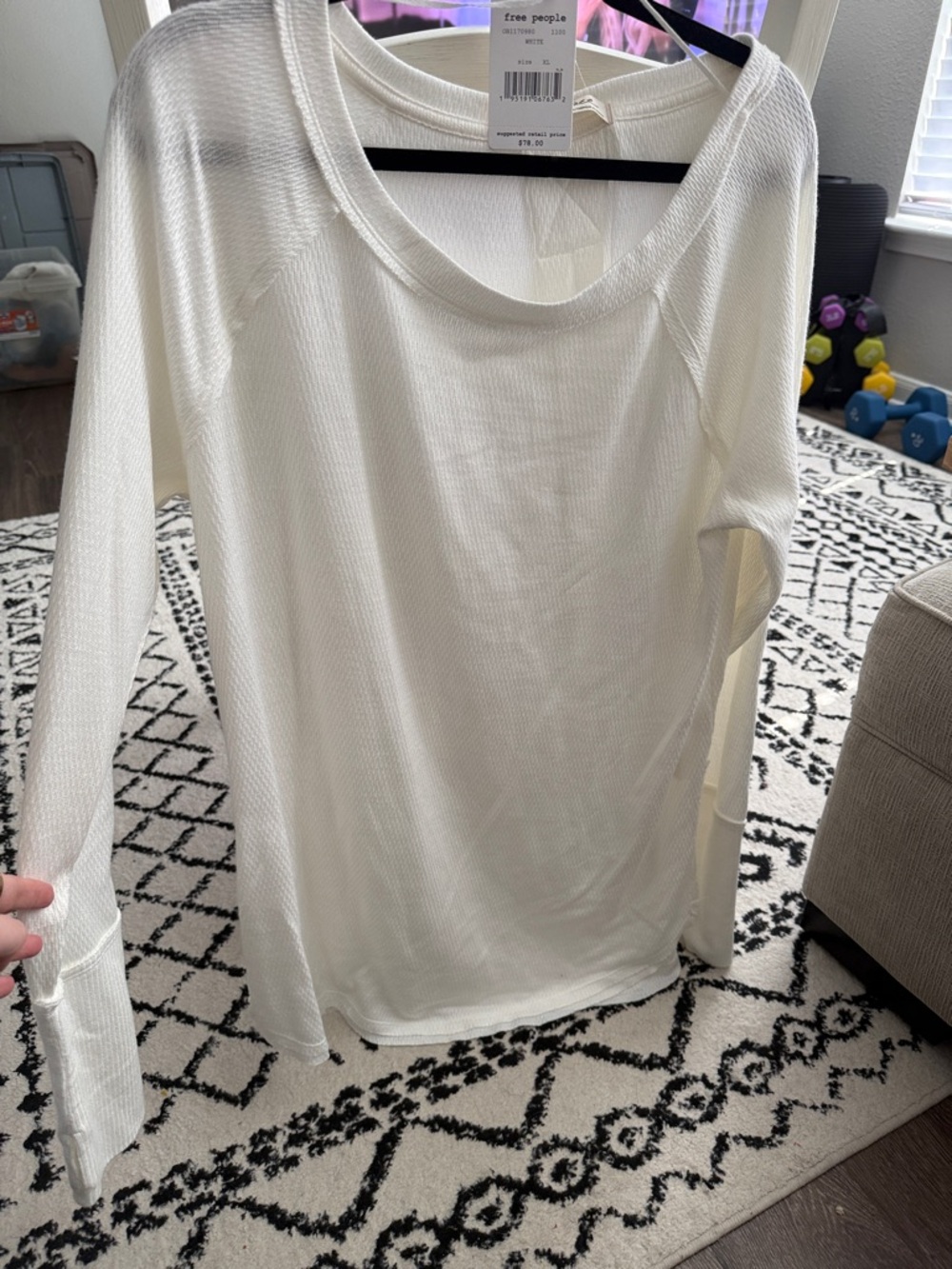 Free People Cream Waffle Knit Long Sleeve Top